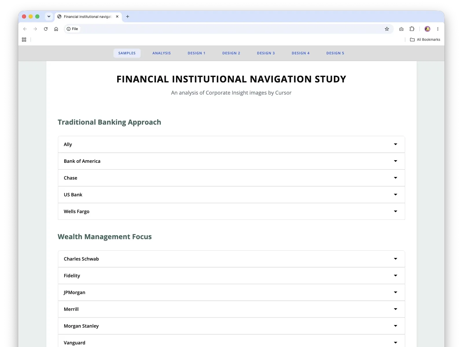 Financial dashboard navigation concepts from competitive research